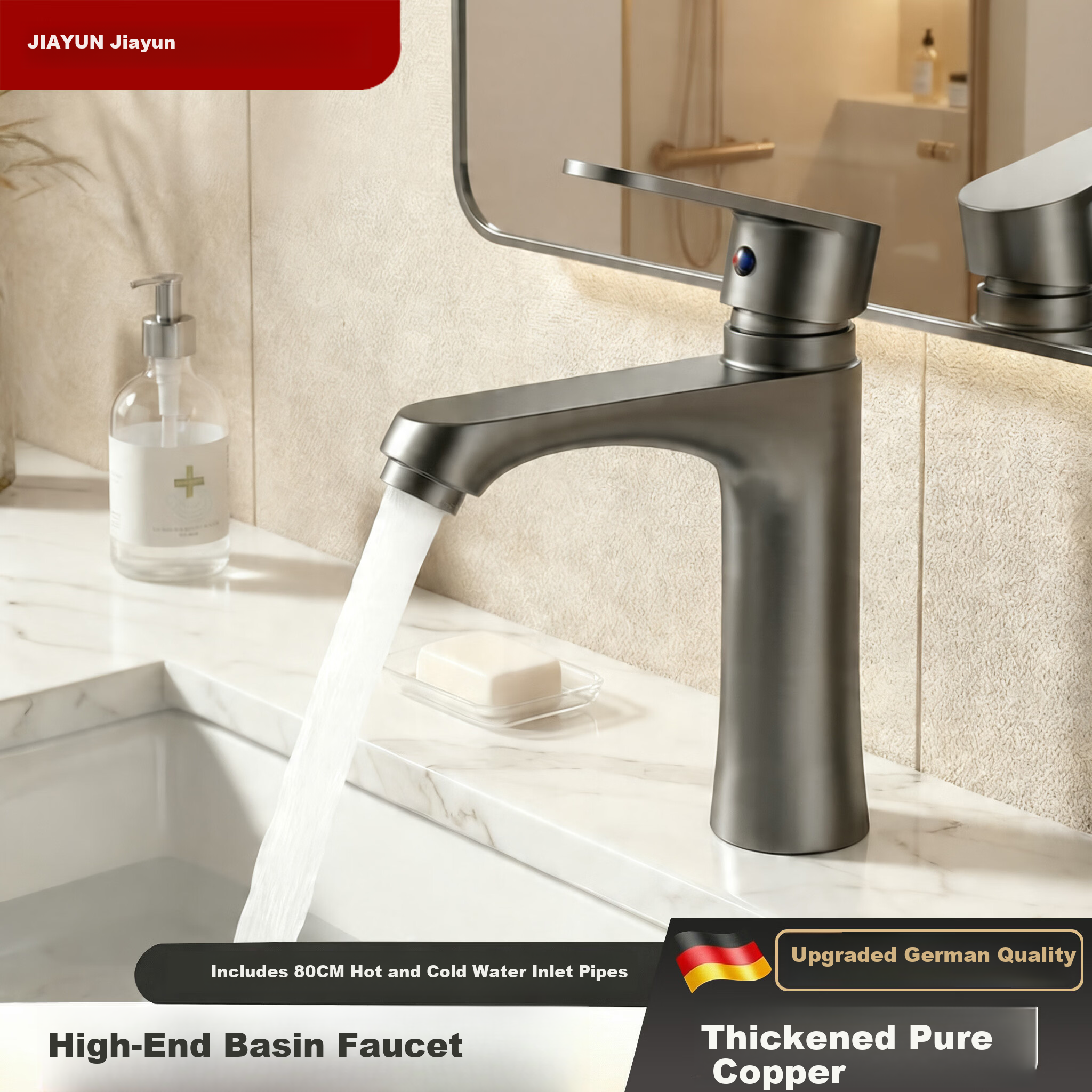 Jiayun 304 Stainless Steel Basin Faucet Cold and Hot Water Bathroom Washbasin Sink Universal Tap