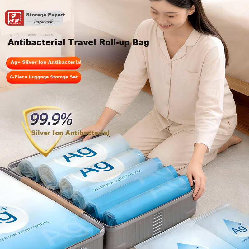 DR.STORAGE Antibacterial Travel Roll-Up Storage Bag Vacuum Compression Suitcase Organizer 2 Large 2 Medium 2 Small