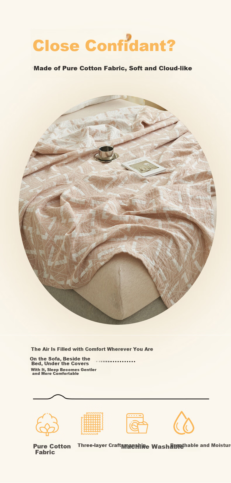 MUJI A-Class 100% Cotton Three-Layer Gauze Towel Blanket Summer Quilt Thin Blanket Air Conditioning Blanket 150x200cm 2