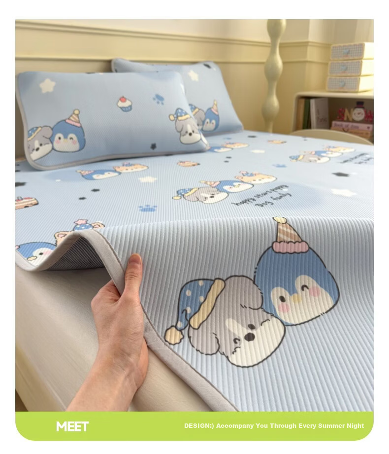 WITCEMEY Ice Silk Cooling Mat 1.5m x 2m Summer Washable Machine Washable A-Class Baby Bed Sheet Soft Cooling Mat Three-Piece Set 4