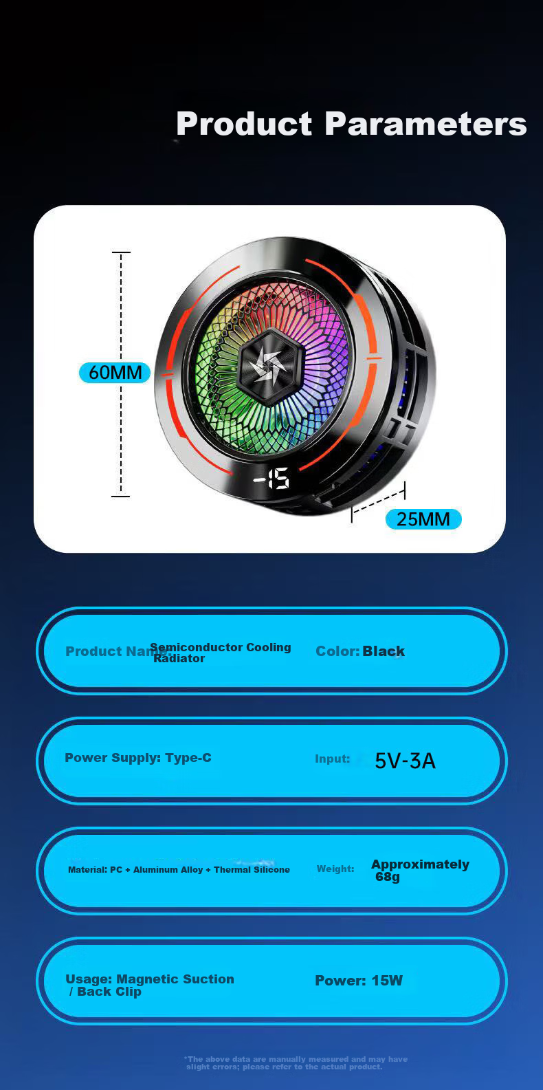 STEK 15W AI Temperature Control Freezing Mobile Phone Cooler Ice Clip Cooling Gaming Cooler Compatible with Black Shark 2 Pro Red Magic Xiaomi Apple 17 Pro Huawei 13