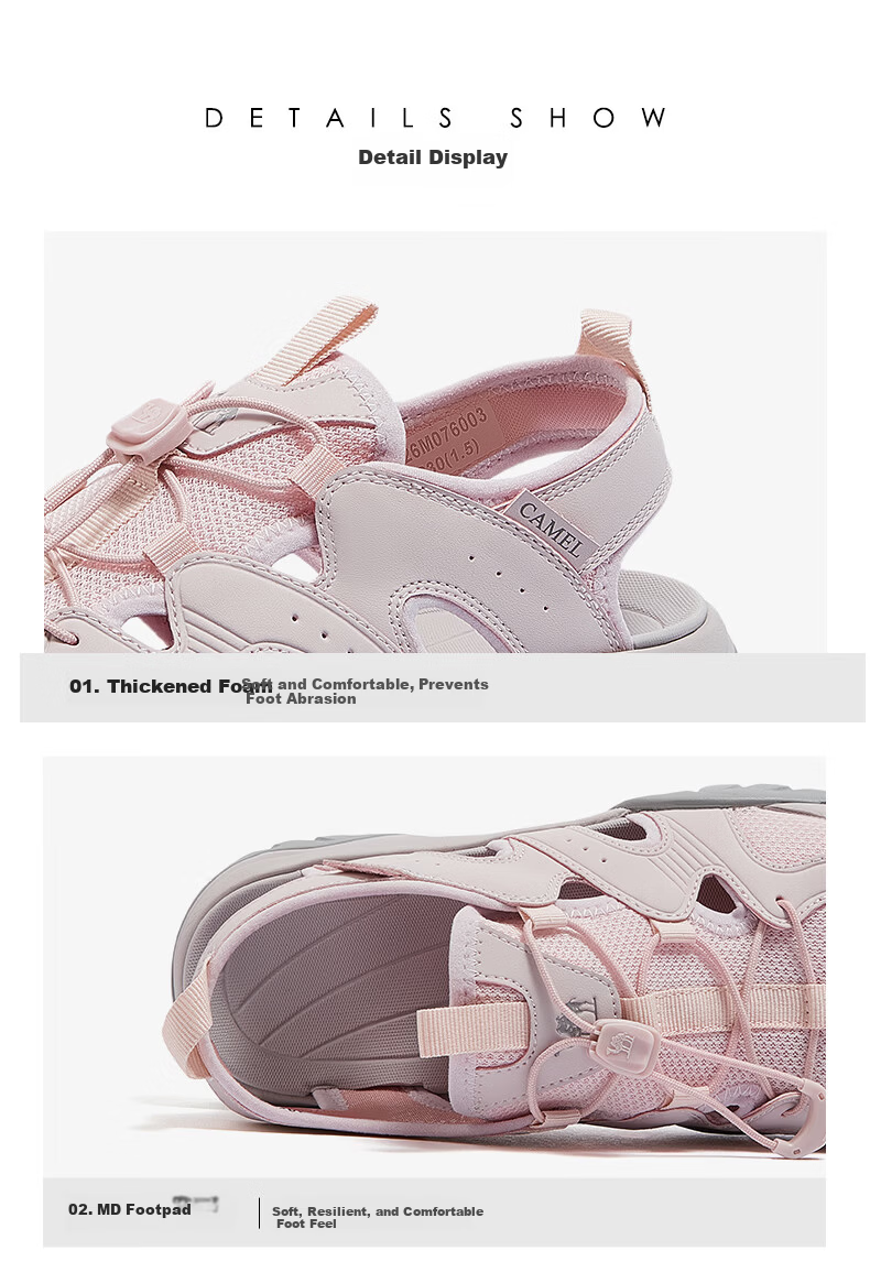 CAMEL Cute Outdoor Casual Water Land Dual-Use Beach Sandals L26M076003 Pink Size 36 15