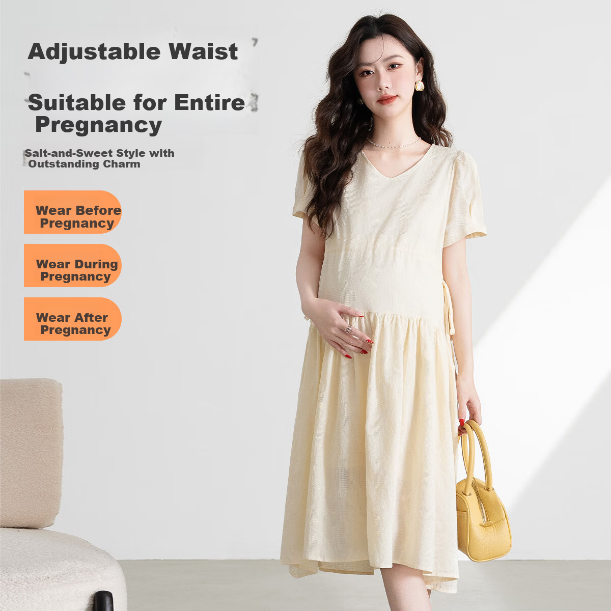 JOYNCLEON Maternity Dress Summer French Style Loose Black Long Dress Pregnancy Clothes Black XL Jly156790