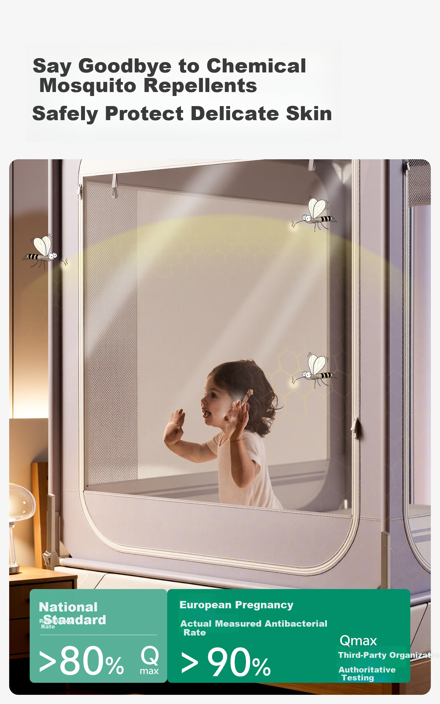 OUYUN Baby Anti-Fall Mosquito Net 1.8x2m Children's Bed Rail Protective Mongolian Style Full-Coverage Baby Canopy 13
