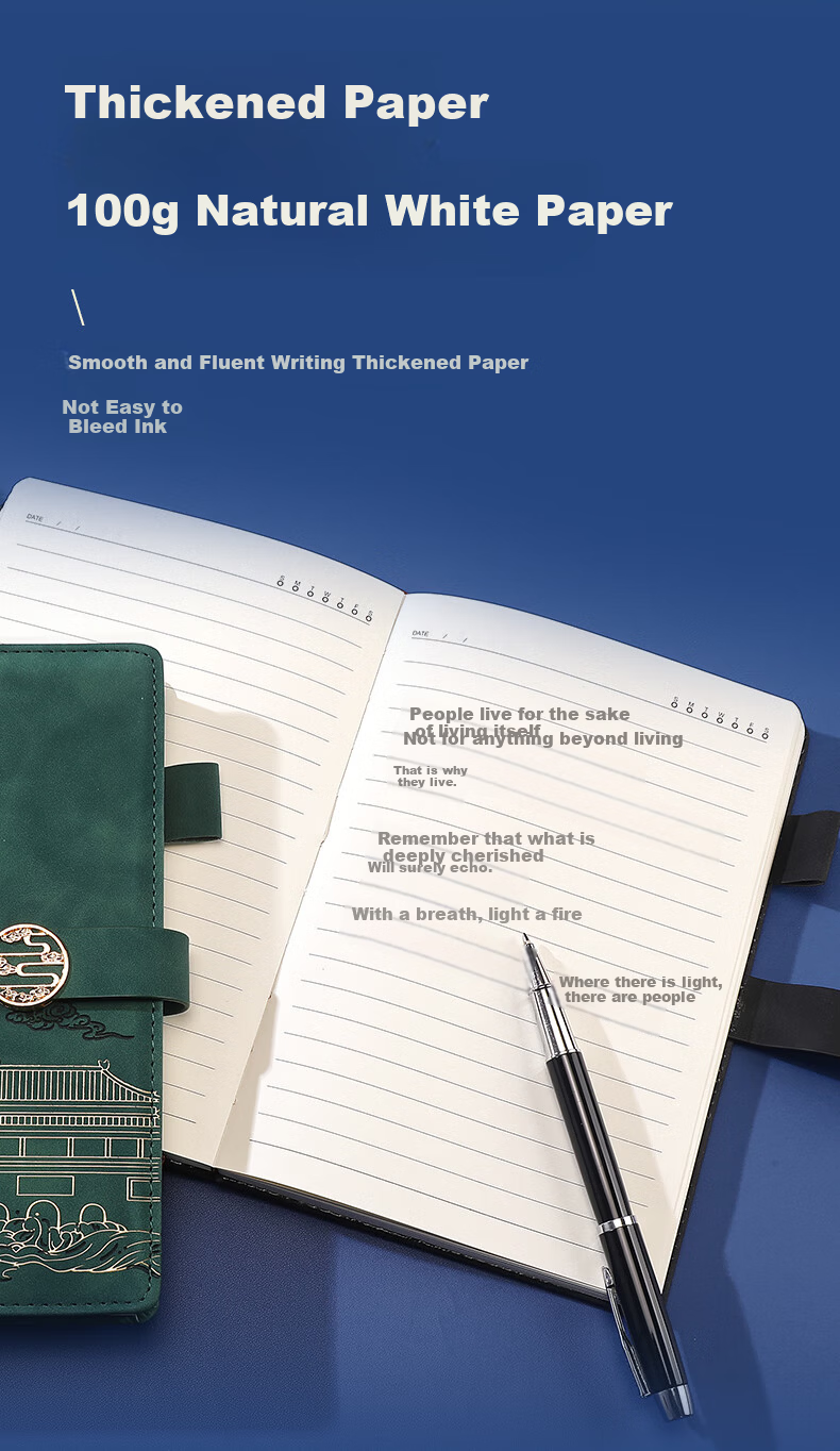 AoHuan Guochao Notebook Gift Box High-Quality Custom Leather Chinese Style Business Souvenir Office Meeting A5 Blue Thickened 200 Pages 11