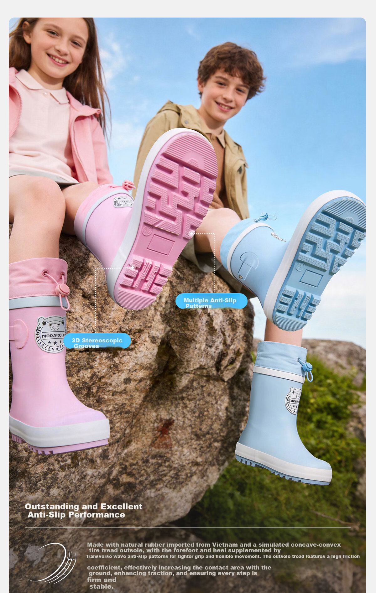 Sweet Baby Kids Rain Boots Boys 7-12 Years Old School Use JD Self-operated Non-slip Durable Rubber Rain Shoes 9