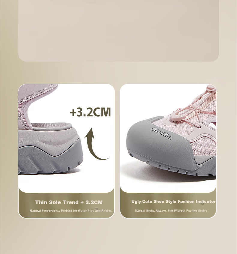 CAMEL Cute Outdoor Casual Water Land Dual-Use Beach Sandals L26M076003 Pink Size 36 12