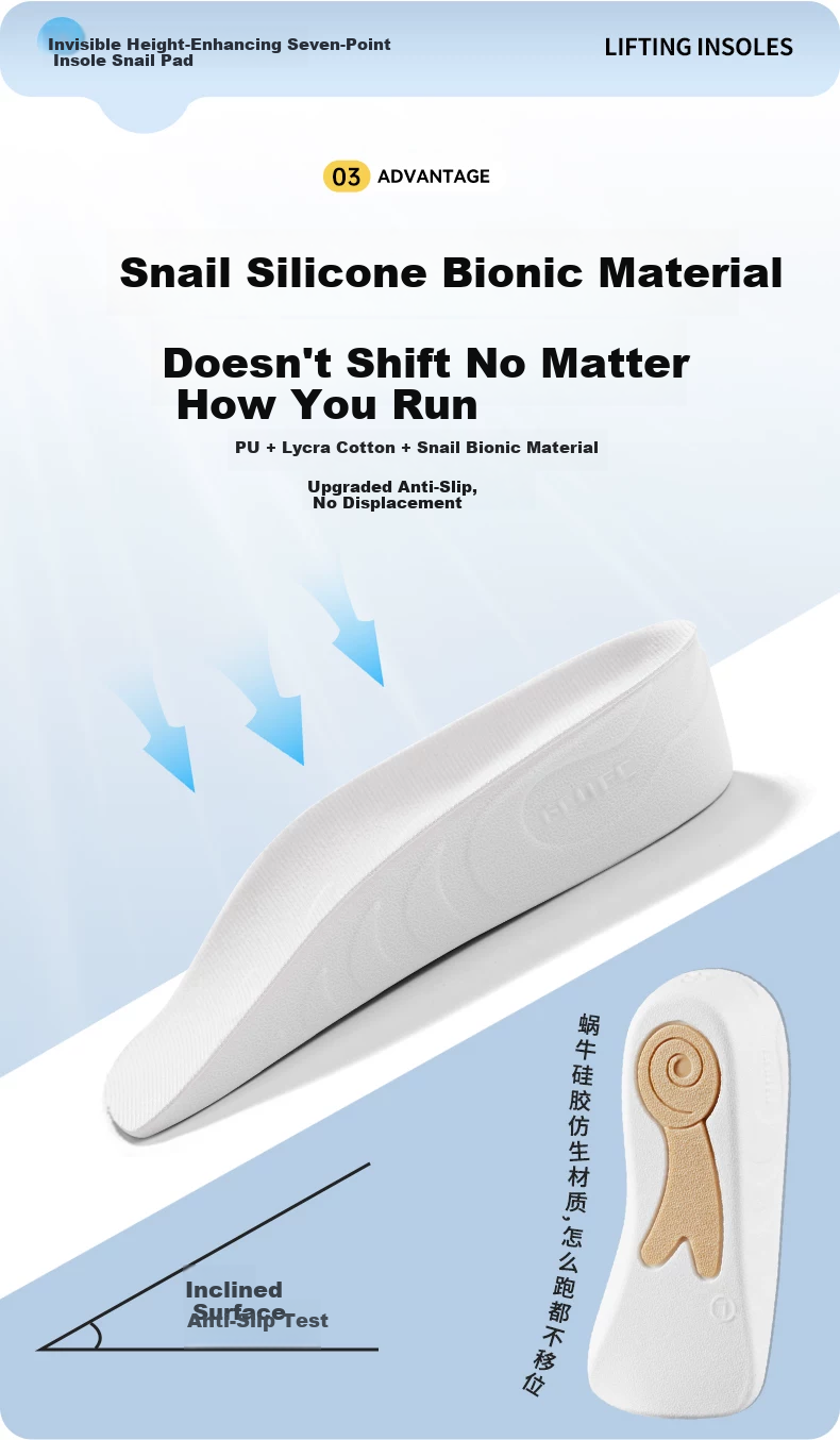 Gouge Snail Height-Increasing Insoles for Men, Arch Support, Comfortable, Invisible White, Men's Style 1.5CM, One Size Fits All, 1 Pair 6