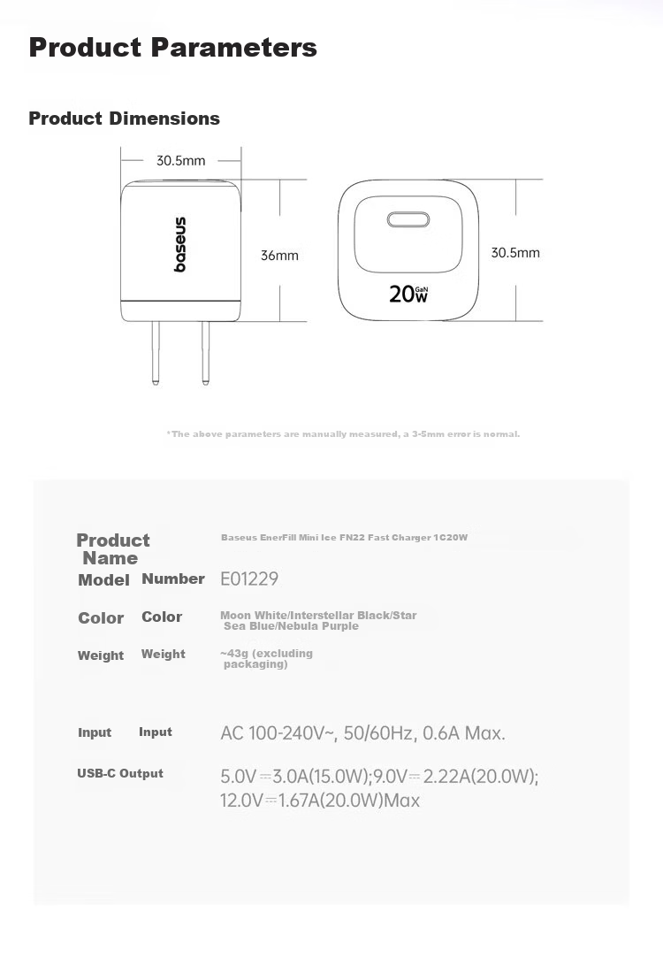 Baseus Mini Ice 20W GaN Apple Charger Set for iPhone 15-17 with 100W 2m Data Cable Purple 28