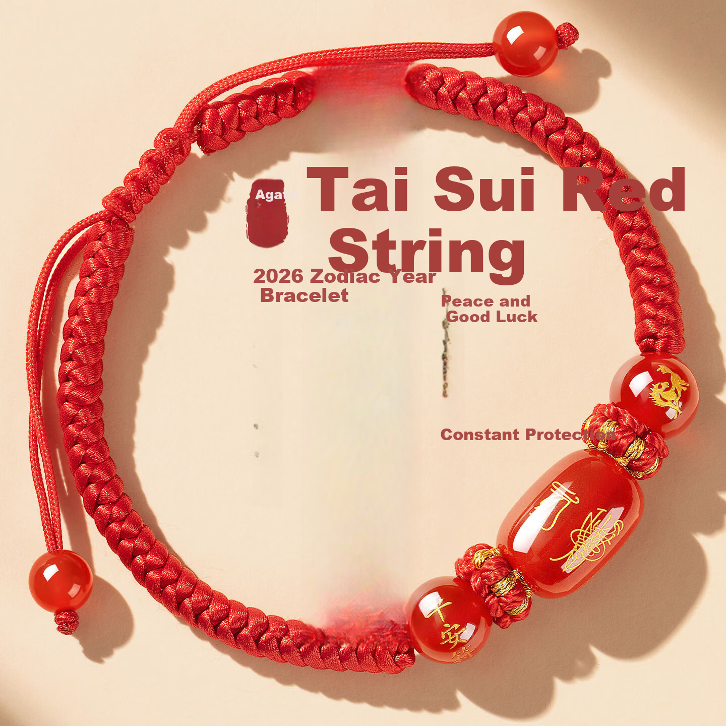 Pujing 2026 Year of the Horse Red Rope Bracelet Woven Women's Red Luck Bead Amulet Mouse Ox Rabbit Sheep Hand Bracelet Gift
