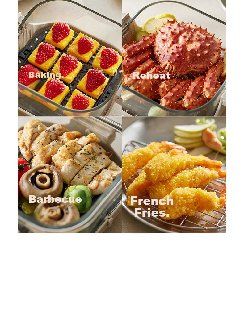 Olayks Instant Air Fryer Double Layer Household Split Air Fryer Smart Touch Multifunction Glass Non-Coated Portable 5.5L Earth Tone 21