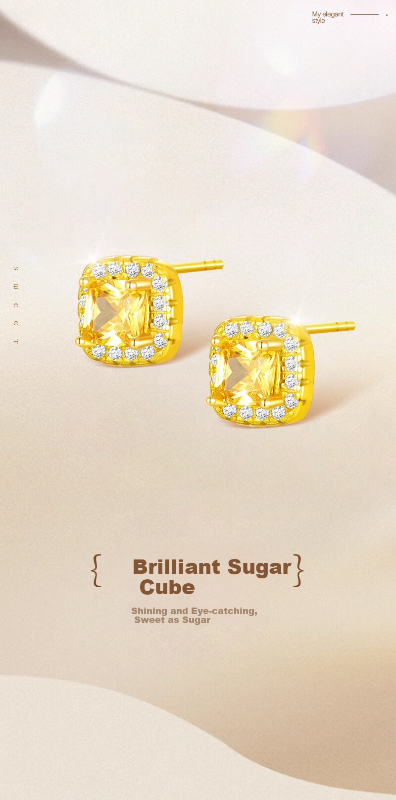 Jinliufu Auspicious S925 Sterling Silver Stud Earrings Women's Sparkling Small Square Sugar High-End Jewelry Gift for Girlfriend 1