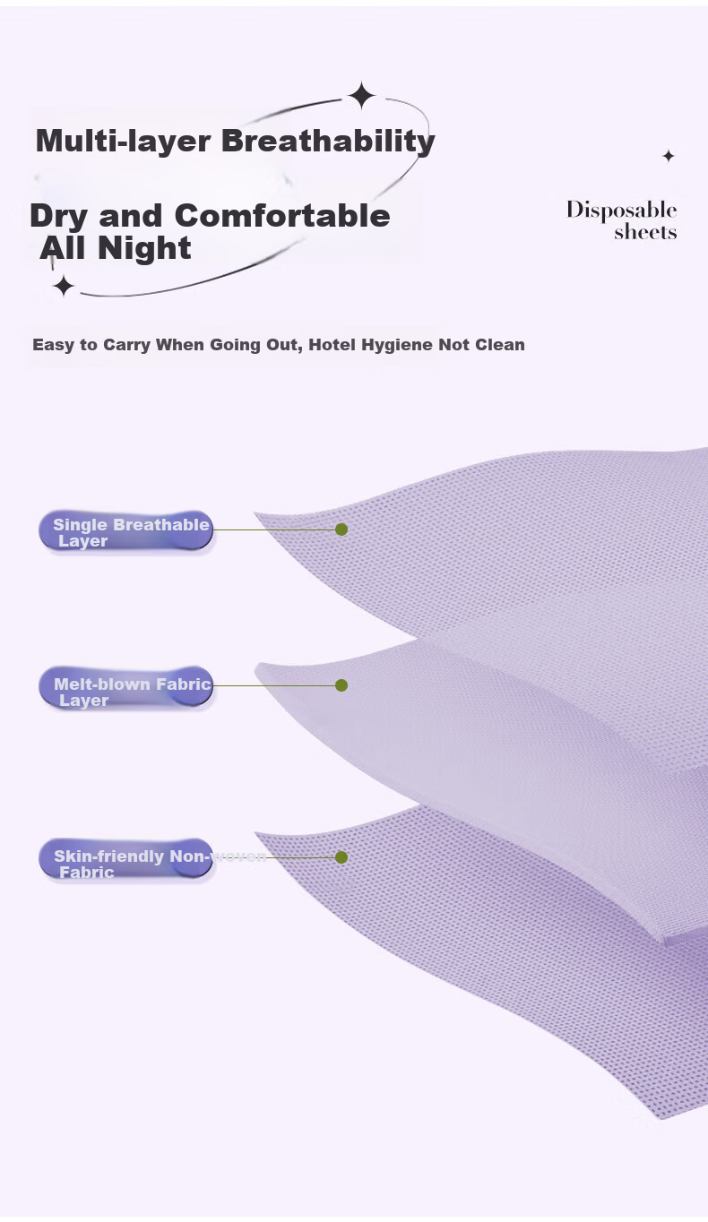 JAJALIN Disposable 4-Piece Double Bed Sheet Duvet Cover Pillowcase Thickened Anti-Dirt Sleeping Bag Travel Supplies Hotel Lilac Purple 3