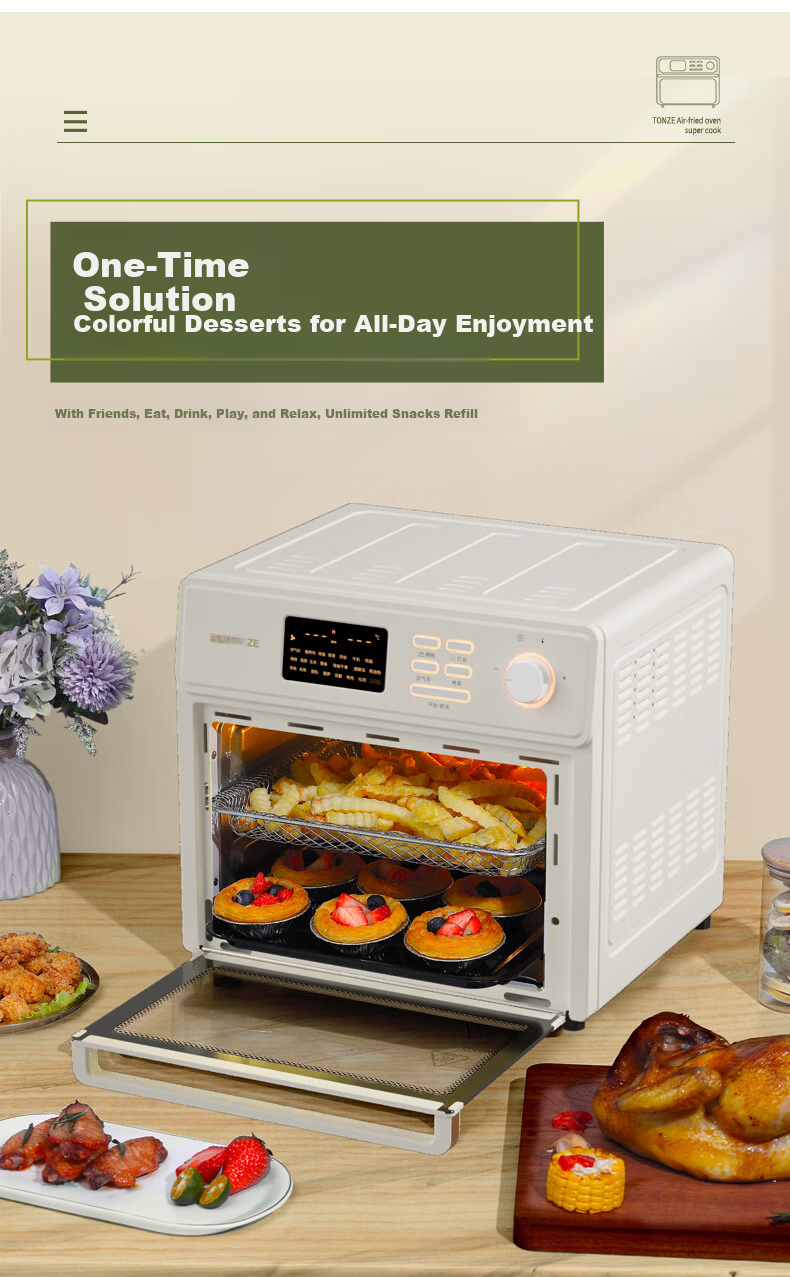 TONZE Multifunctional Electric Oven Home Air Fryer Combo Small 15L Air Fryer Oven Oil-Free Fat-Removing Tender Frying Hot Air Circulation RF3W 6