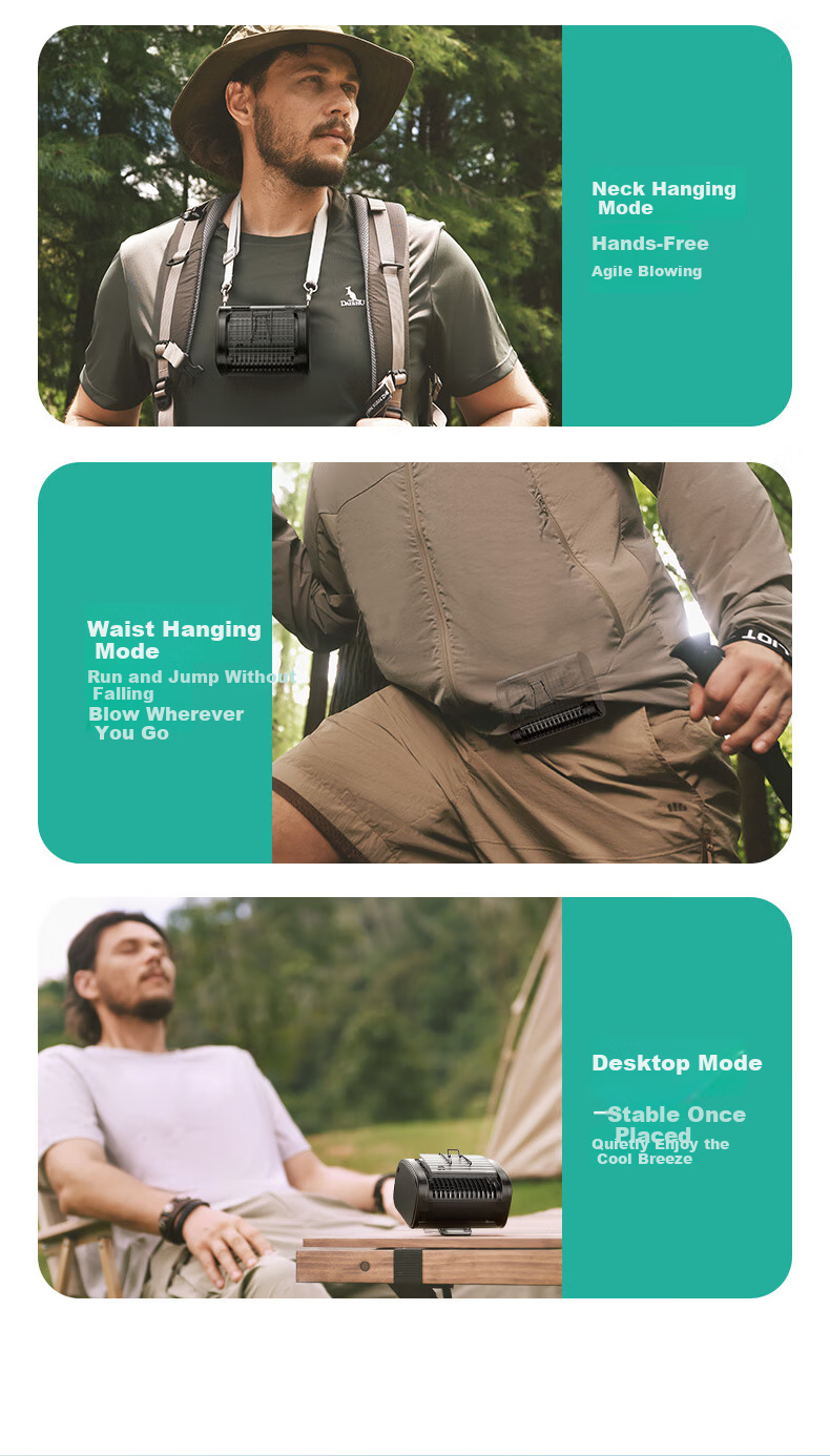 Aecooly Waist-Hanging High-Speed Energy-Saving Portable Mini USB Fan Long Battery Life Outdoor Travel Hiking Fishing Powerful Wind 15