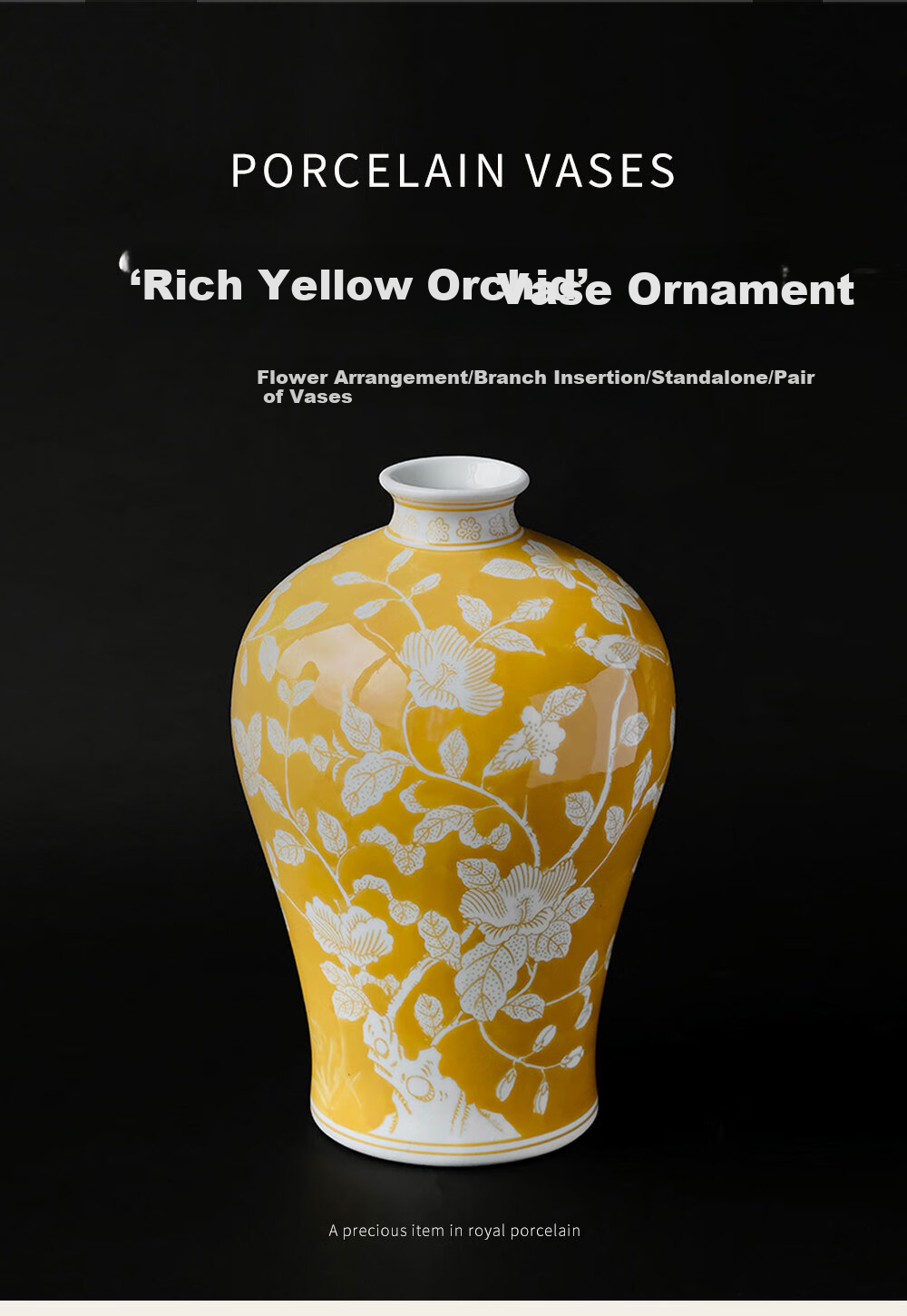 Rinoart Prosperous Yellow Orchid Fortune Ornament Entrance Living Room Flower Vase High-End Wealth Yellow 1