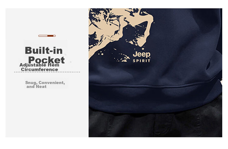 JEEP SPIRIT Men's Red Lunar New Year Sweatshirt Spring Crewneck Long Sleeve Trendy Horse Year Navy Blue M 3