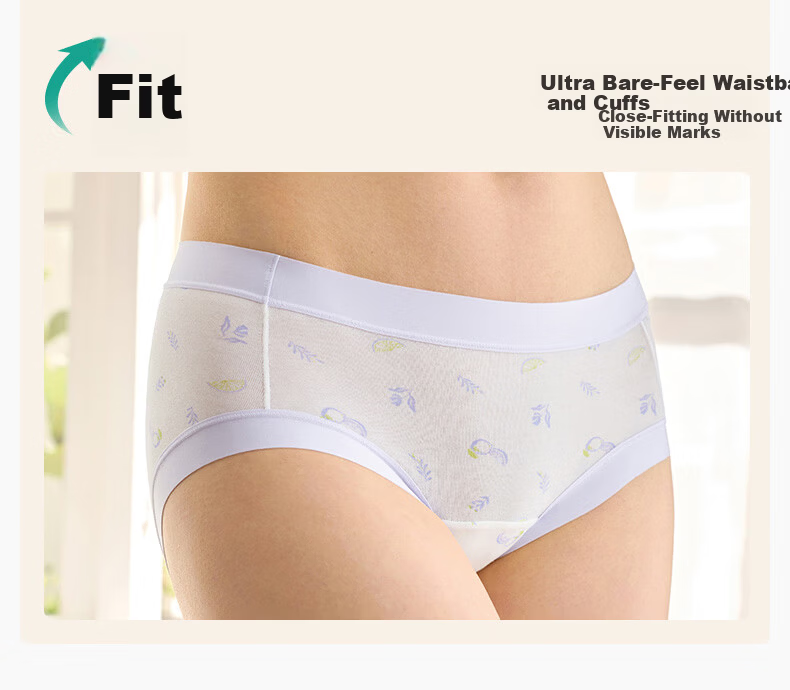 PurCotton Women's Printed Antibacterial Wide-Edge Briefs 7A S-3XL Plus Size Underwear 9