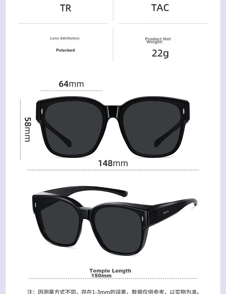 HLA Polarized Clip-On Sunglasses for Myopia Glasses UV Protection Driving Unisex 057 9