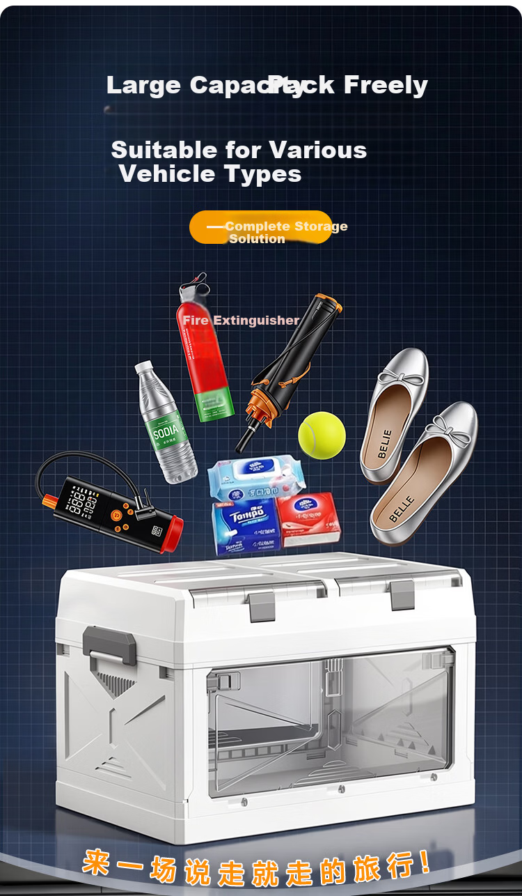 Jiabangshu Trunk Storage Box Car SUV Foldable Plastic Outdoor Camping Organizer Medium White 3
