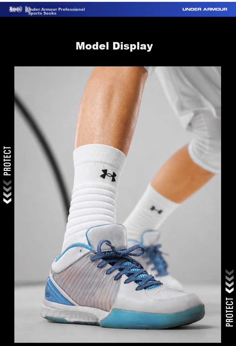 Under Armour (3 Pairs) Basketball Socks Mid-Calf All-Season Sweat-Absorbing Durable Breathable Odor-Resistant White Sports Socks 22