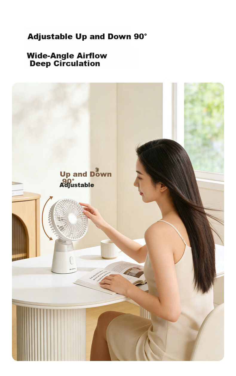 Desktop Fan Ultra-Quiet Air Circulation Oscillating Small Fan Office Dormitory Student Bedside Outdoor Tabletop Mini Fan Standard Champagne Color 9