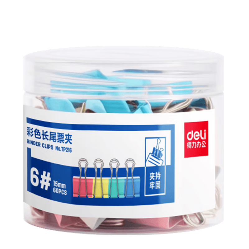Deli 15mm Colorful Long Tail Paper Clips 60pcs Metal Small and Large Binder Clips Office Document Clips Voucher Clips Receipt Clips Exam Paper Clips Subject Clips TP216