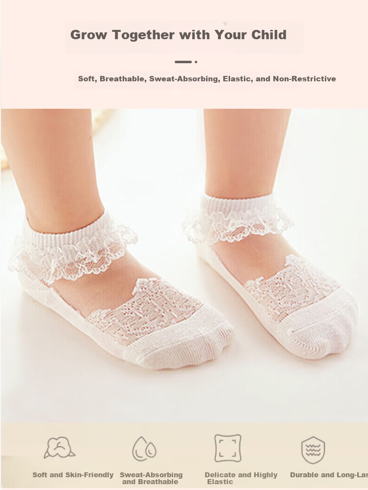 9i9 Children's Summer Thin Crystal Silk Baby Mesh Socks Cotton Lace Student Short Socks 3 Pairs A363 6