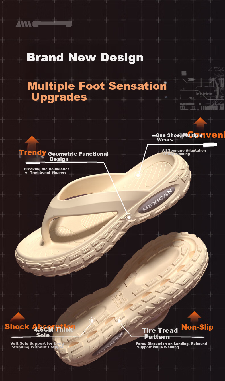 Scarecrow EVA Thick Sole Men's Flip Flops Summer Outdoor Tire Pattern Non-Slip Lightweight Beach Sandals Black Size 44-45 4