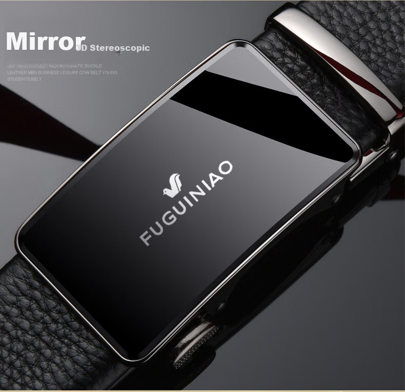 Fuguiniao Slot Business Casual Fashion Simple Men's First Layer Cowhide Genuine Leather Belt Automatic Buckle 1