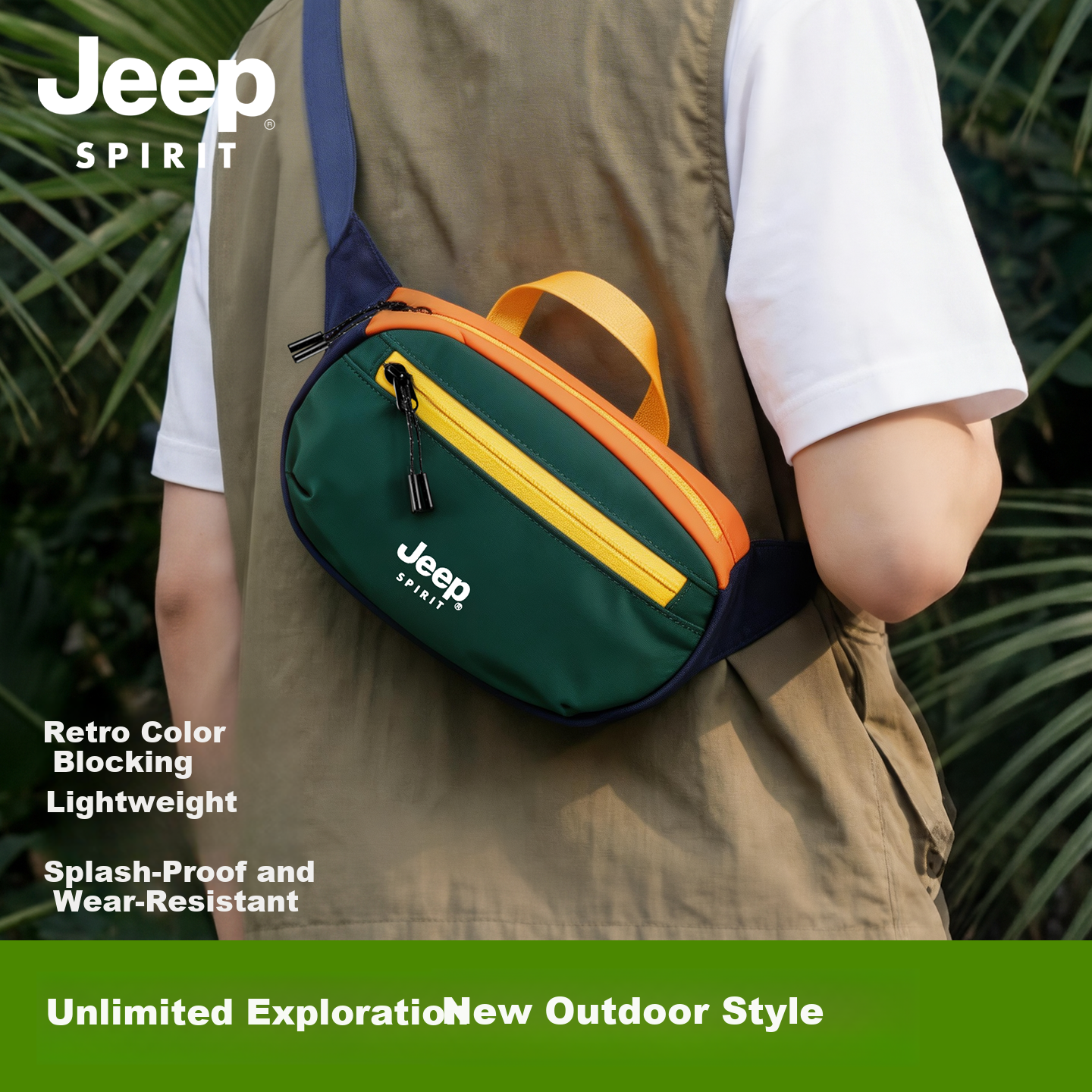 JEEP SPIRIT Outdoor Lightweight Chest Bag Men Outdoor Cycling Crossbody Bag Women Single Shoulder Sports Waist Bag Casual Small Phone Commuter Bag