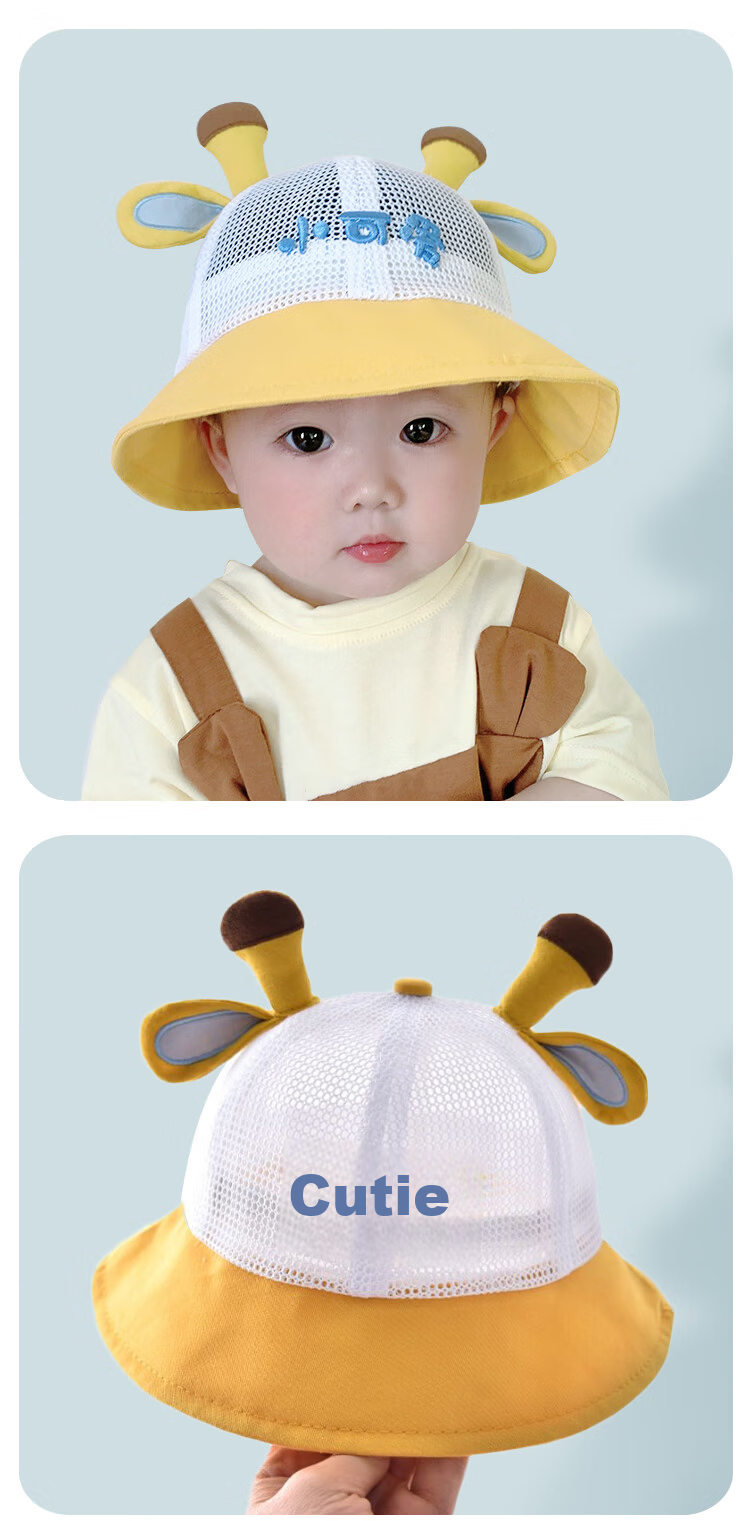 9i9 Baby Summer Thin Deer Antler Sun Protection Bucket Hat for Boys and Girls 0-2 Years F32 Blue 8