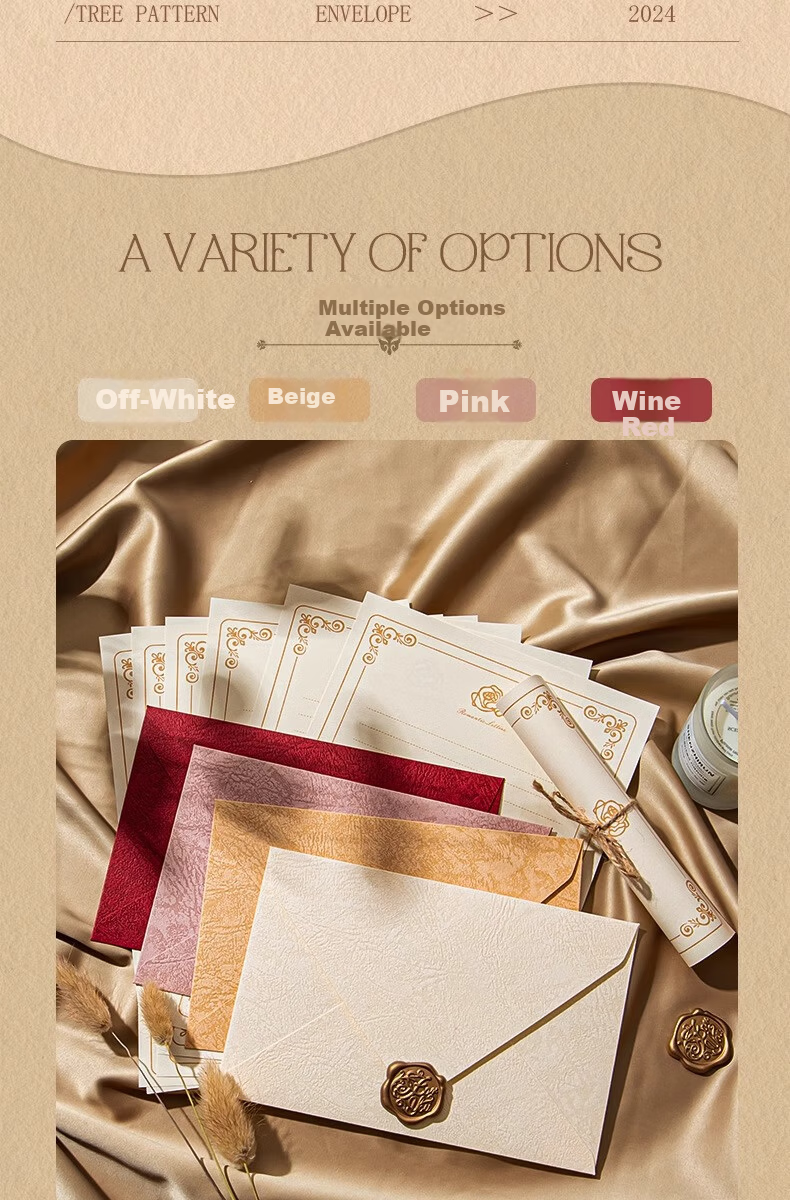 Congpai Envelope Stationery Set Romantic Handwritten Love Letter Greeting Cards Envelopes Exquisite Birthday Cards for Girlfriend Premium Romantic Lambskin Paper Envelopes 4 Envelopes + 8 Letter Paper 2