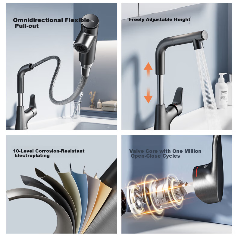 JOMOO Basin Faucet Gun Gray Pull-Out Hot and Cold Full-Range Bathroom Sink Faucet 32710-649/HBS-Z 6