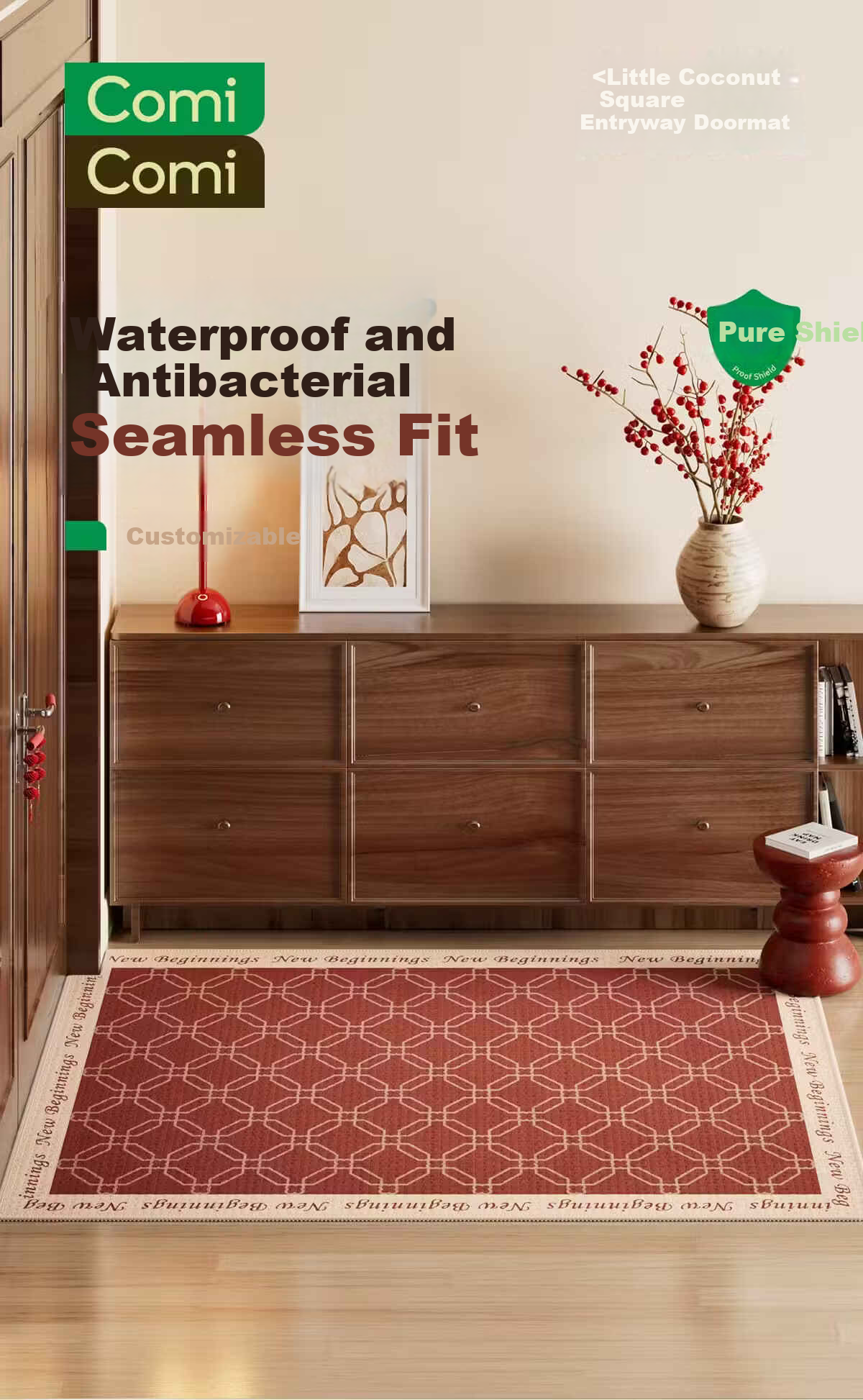 COMICOMI Small Coconut Square Entrance Floor Mat Non-Slip Cuttable Luxury Dust Removal 60*90cm 1