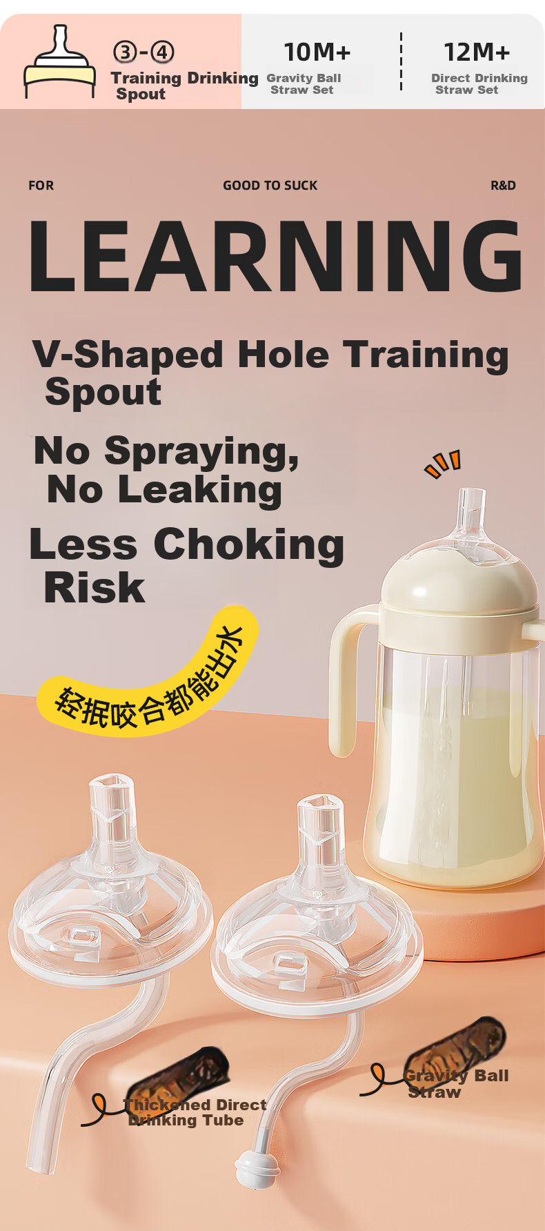 Anpei Training Drinking Spout Straight Straw Set for 12+ Months Accessories [Compatible with bebebus Rainbow Training Cup] 18