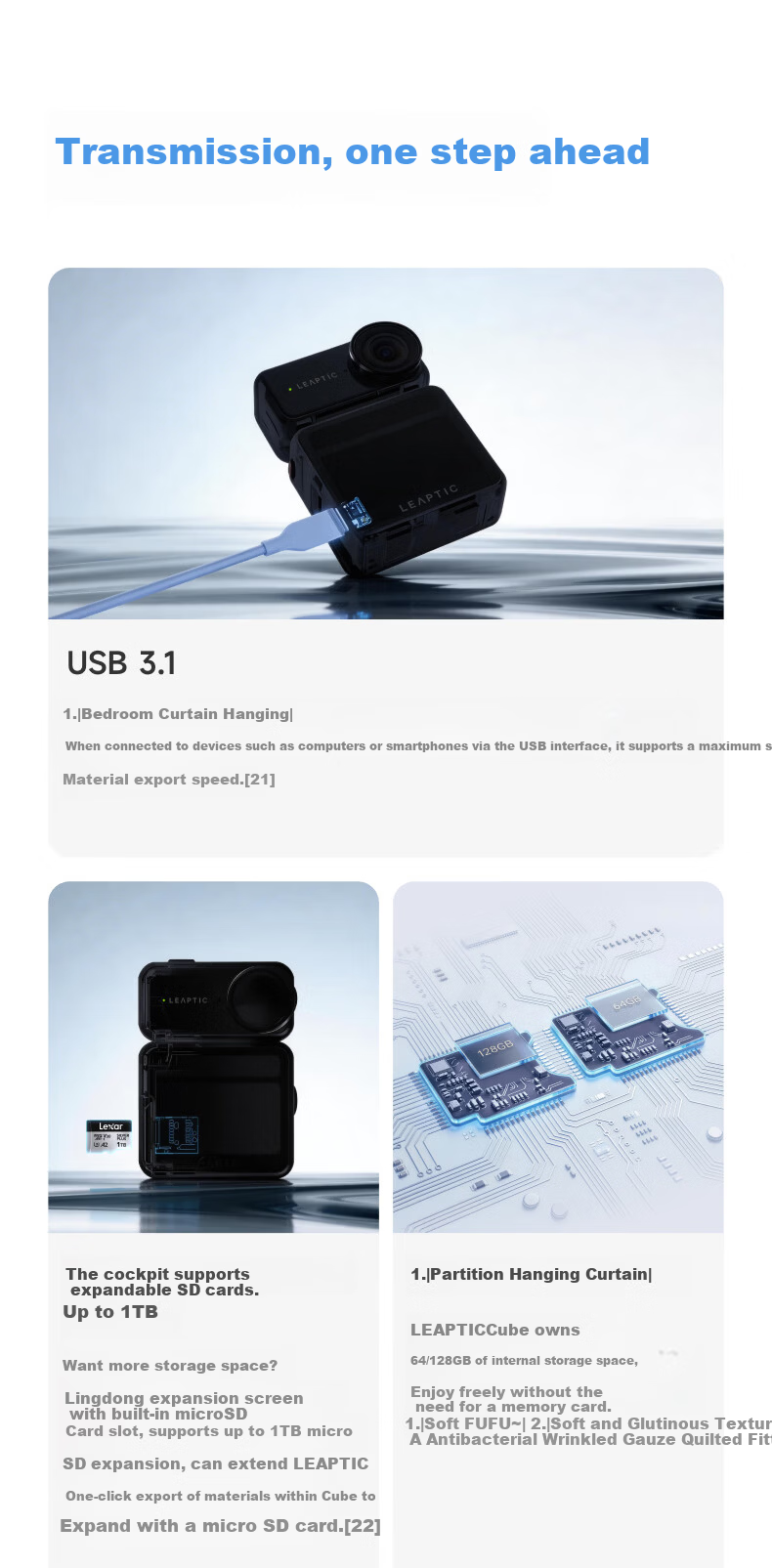 LEAPTIC Photon Transition Cube [Battery Included] Sports Camera Thumb Pocket Wearable Camera 8K/4K Vlog Cycling Running Pet All-in-One Kit 128GB Black 21