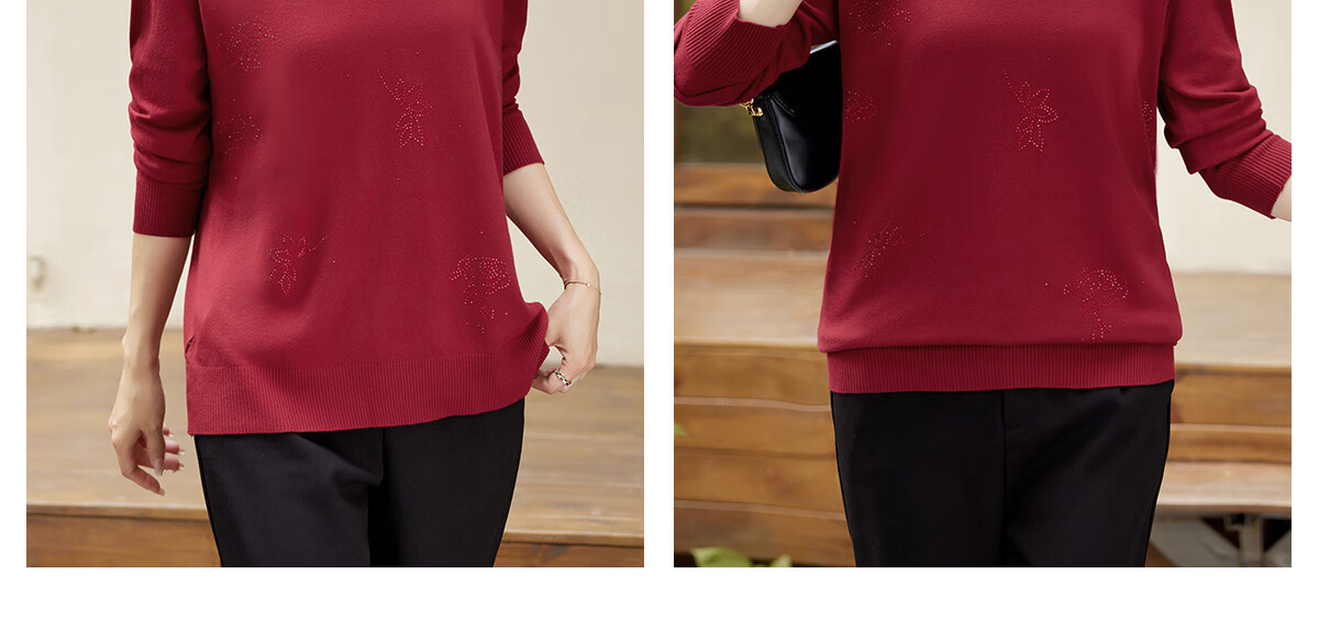 YUZHAOLIN Mid-Autumn Festival Gift for Middle-Aged Mom, Red Knitted Sweater for Middle-Aged And Elderly Women Y243Z3014 20