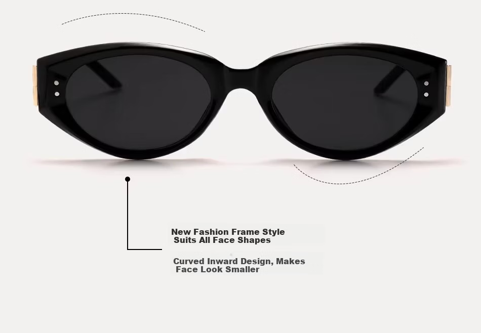 Boshide Polarized Vintage Cat Eye Sunglasses High-End Slimming Square Round Face Black Frame Gold Temples 9