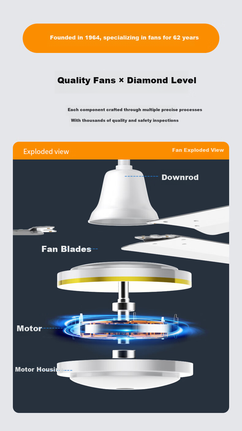 Diamond Brand Ceiling Fan DC Inverter Home Living Room Quiet Energy-Saving 1.4m 56-inch Ceiling Fan First-Class Energy Efficiency DS56-18H(F)DCP 6
