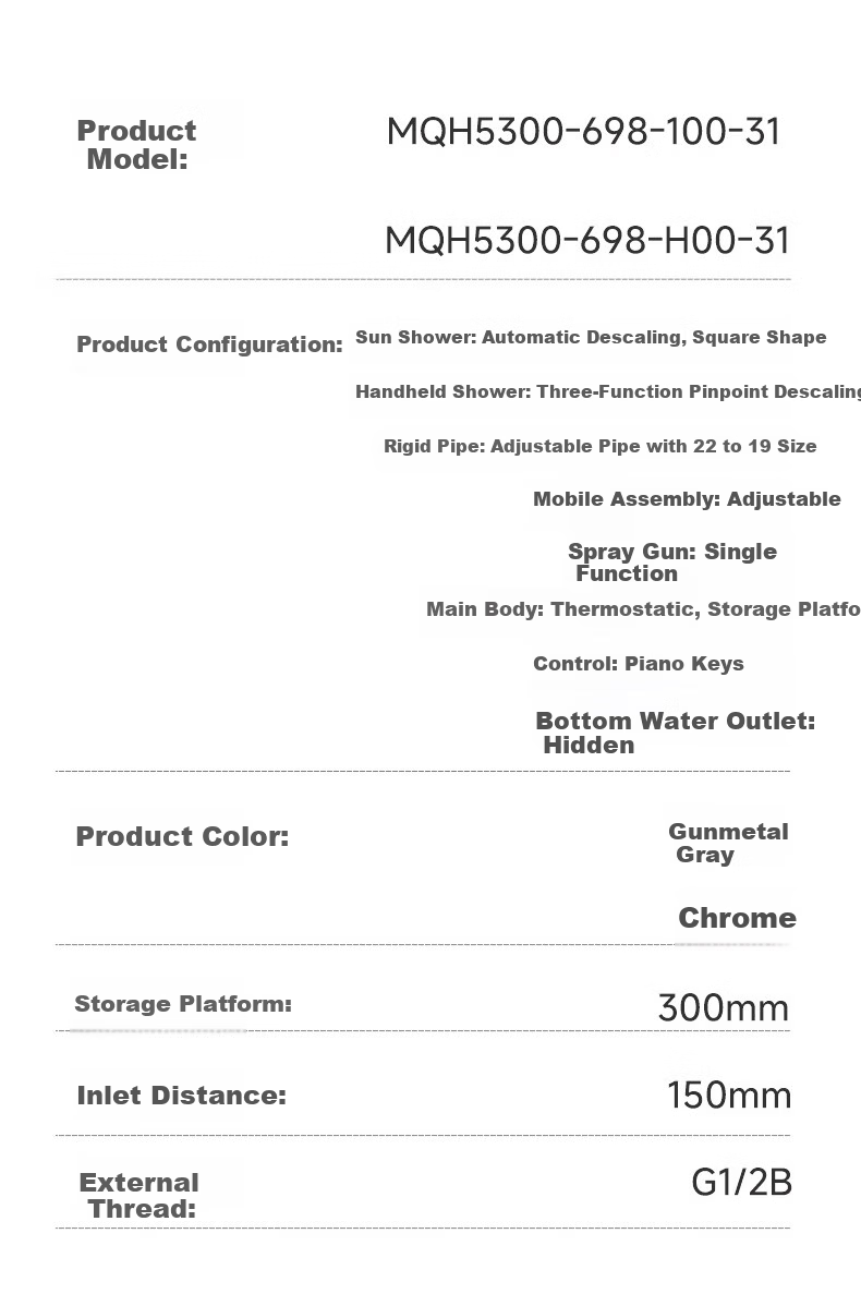 JOMOO Bathroom Set S1 Chrome Thermostatic Shower Set with Large Overhead Rainfall, Piano Key Storage, Four-Function Adjustable Rod 13
