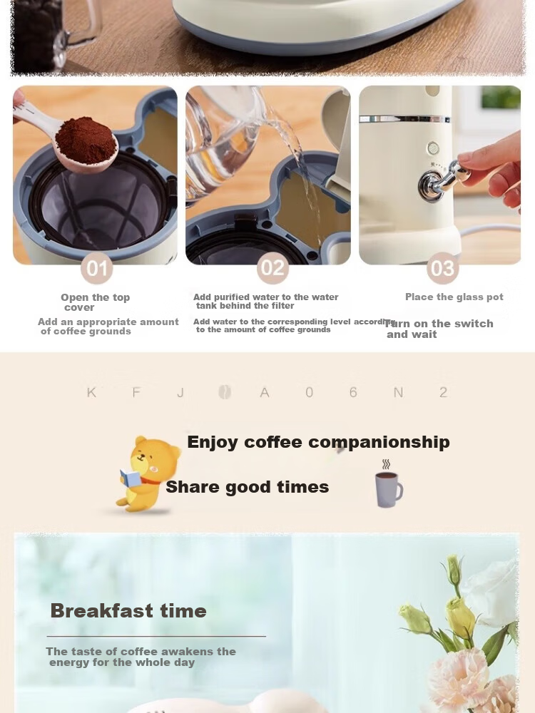 Bear Office Home Small Fresh Brew Coffee Maker Adjustable Strength Drip-Proof Continuous Heating Multi-Function Coffee Machine KFJ-A06N2 [Coffee and Tea Dual Use] 6