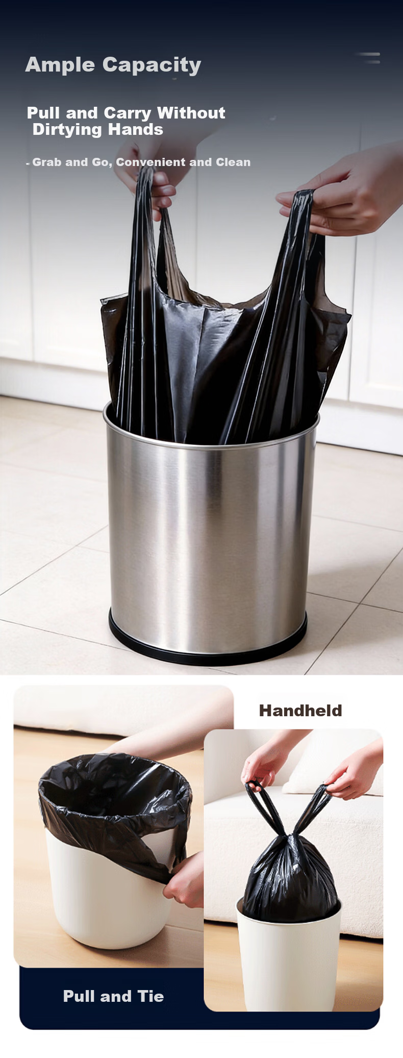 Zhijie Vest Garbage Bags 50x70cm 100pcs Double-Sided 2-Layer Perforated Large Handheld Household Kitchen Plastic Bags 2