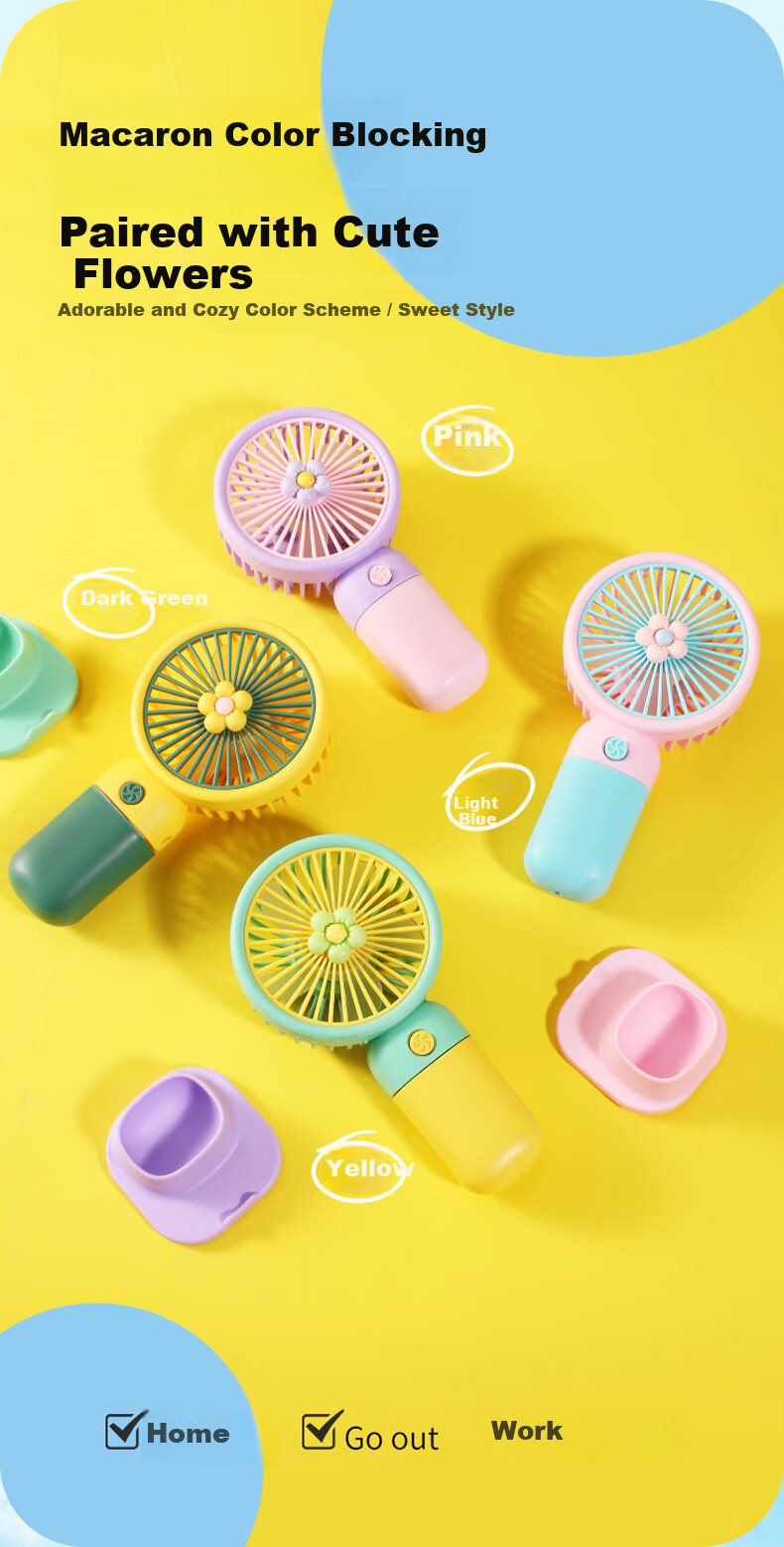 Gelite Handheld Mini USB Desk Fan Quiet Small Electric Fan Portable Rechargeable Yellow-Green for Dormitory Office Kids 3