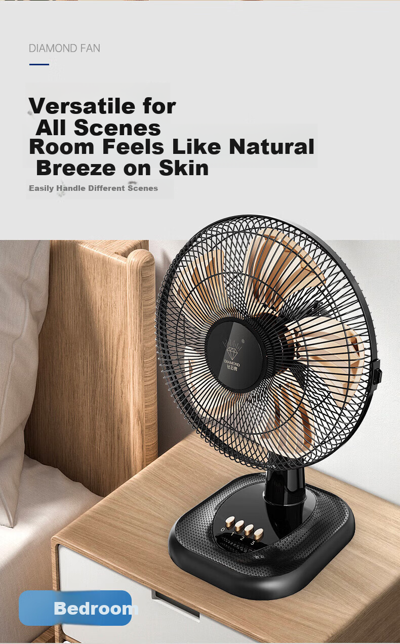 DIAMOND Desktop Electric Fan Home Table Fan Dormitory Quiet Small Fan Student Living Room Bedroom Bedside Oscillating Large Fan WY 12