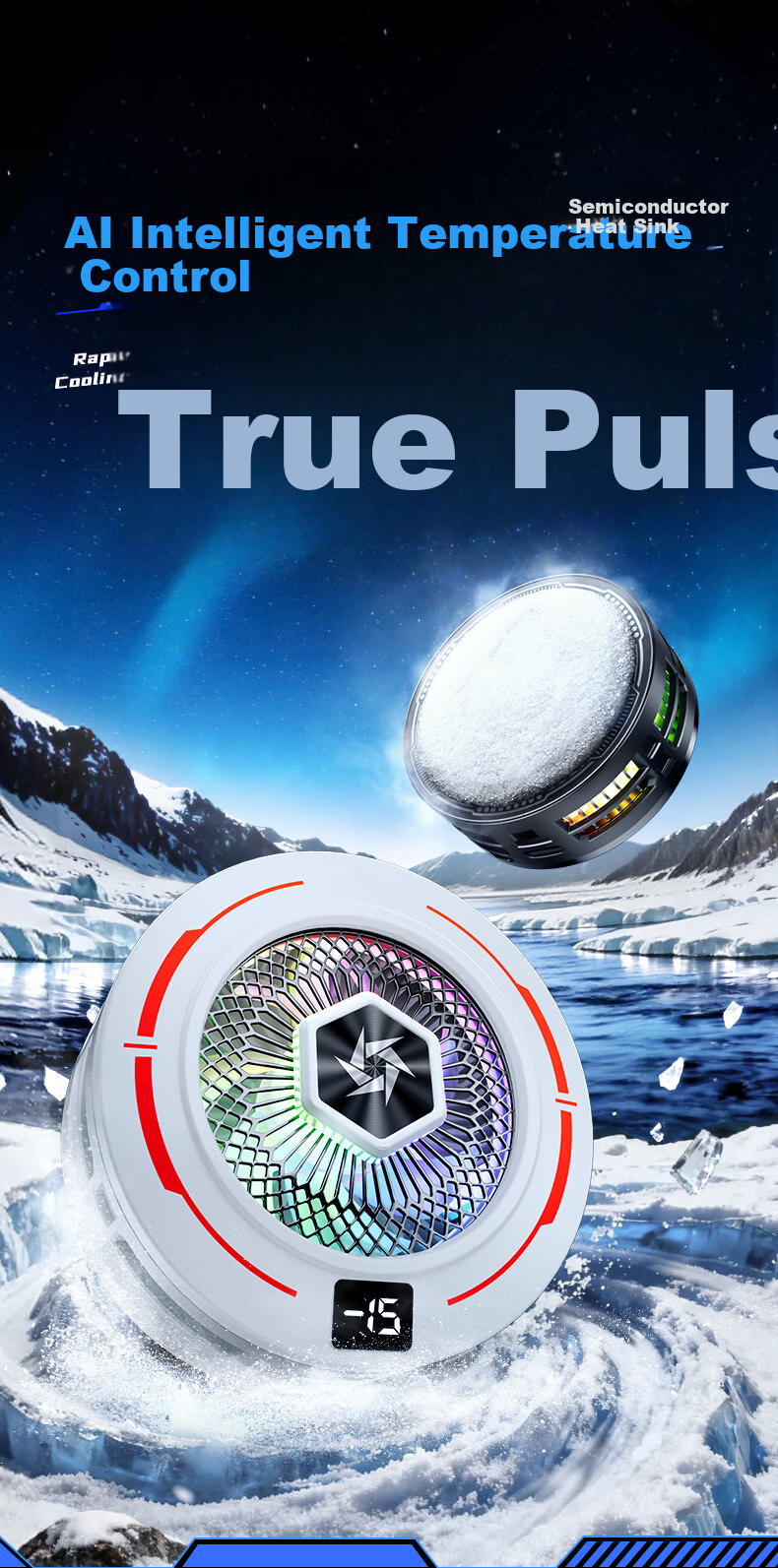 STEK 15W AI Temperature Control Freezing Mobile Phone Cooler Ice Clip Cooling Gaming Cooler Compatible with Black Shark 2 Pro Red Magic Xiaomi Apple 17 Pro Huawei 3