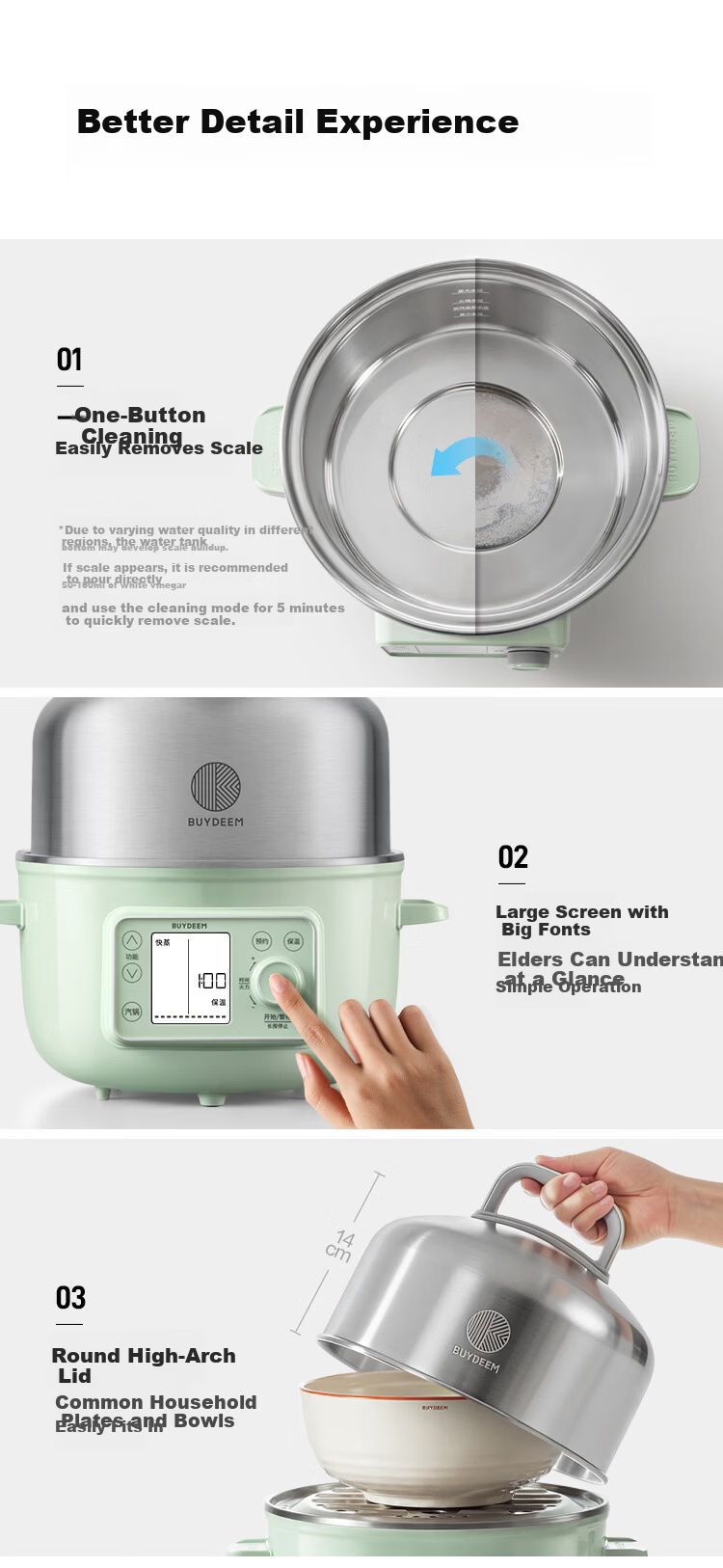 Buydeem Electric Steamer Household Stainless Steel 0-Coating Electric Stew Pot Hot Pot Steaming and Stewing All-in-One Large Capacity Smart Electric Stew Pot Timer Keep Warm Multifunctional Pot G45 Si 13