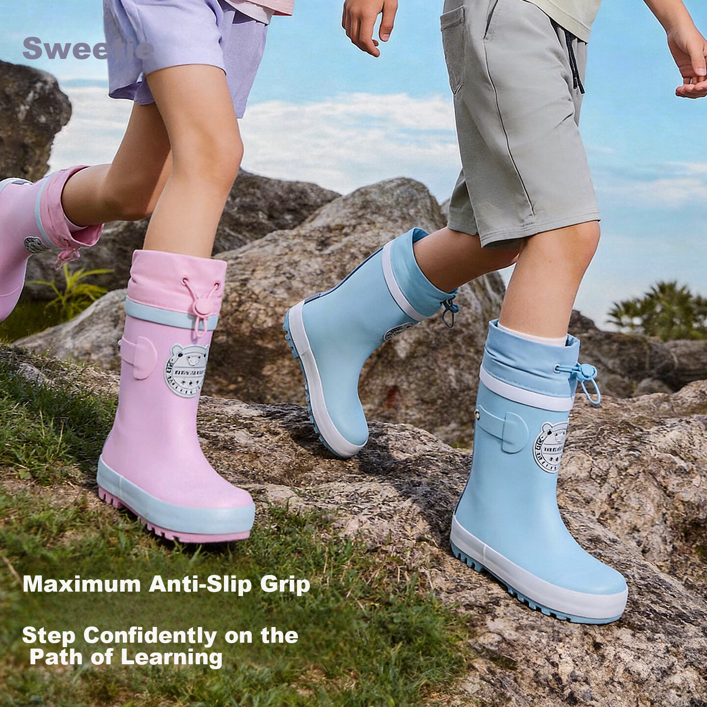 Sweet Baby Kids Rain Boots Boys 7-12 Years Old School Use JD Self-operated Non-slip Durable Rubber Rain Shoes