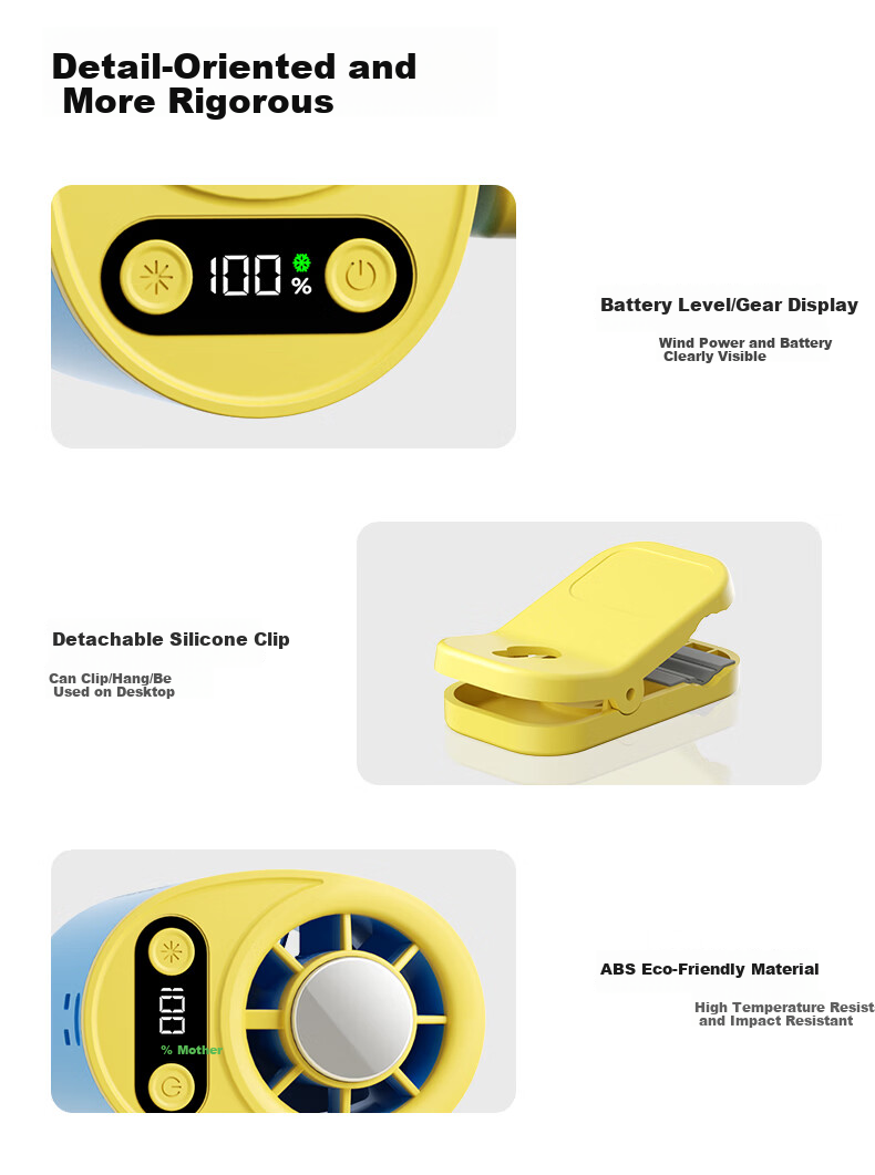 PolarBees Arctic Bee Portable Mini Fan Waist Hanging Handheld Neck Hanging Clip Desktop USB Rechargeable High-Speed Ultra-Quiet Cooling Fan with Long Battery Life 22