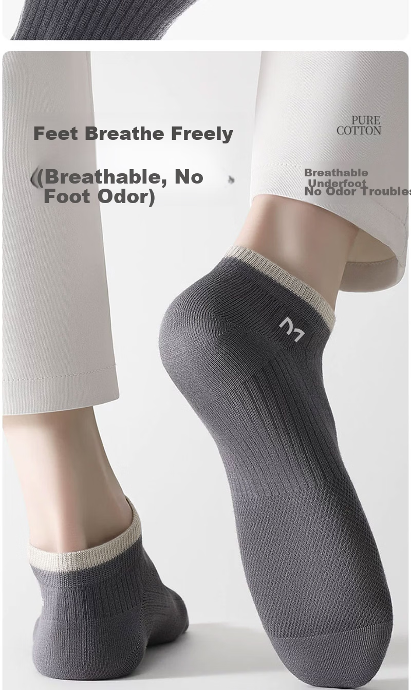 Mianshi Cotton Men's Socks 100% Cotton Mesh Breathable Antibacterial Odor-Resistant Sweat-Absorbing Short Socks Summer Thin 6 Pairs 5